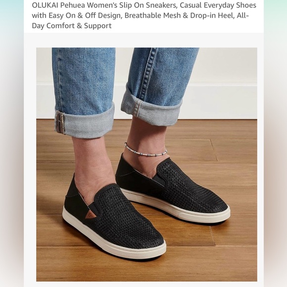 OluKai Pehuea Slip on size 6 Black and Tan - Picture 2 of 9